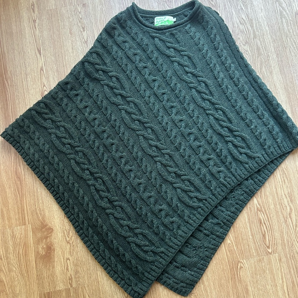 Irish Cable Knit Poncho 100% Wool